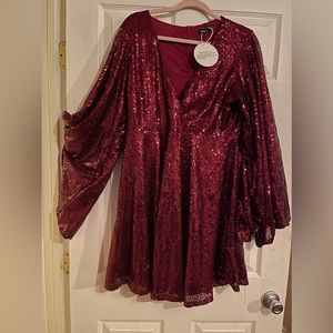 NWT Gorgeous plus size 14 could fit 16 shimmering ruby red sequined skater dress